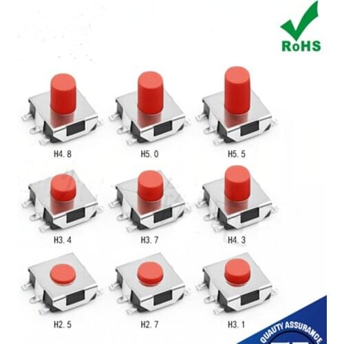 50pcs high temperature 6.2*6.2 shrapnel copper foot tact switch five feet red head button switch