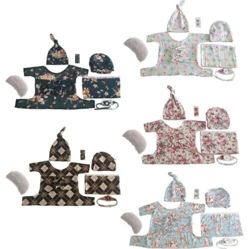 7Pcs Newborn Photo Props Floral Bow Baby Photography Costume Wraps Top Knot Hat