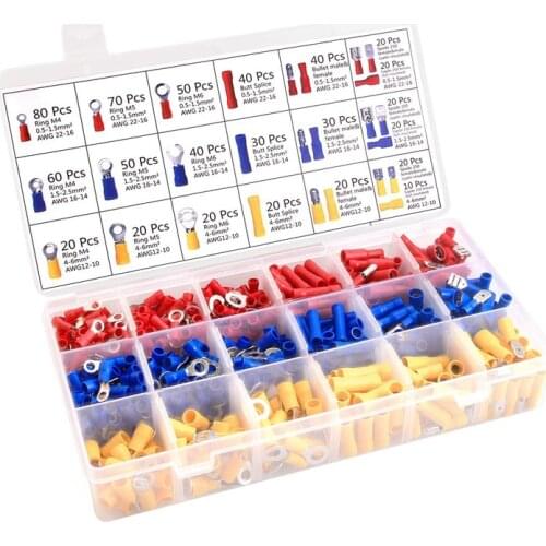 Gauge Mixed Quick Disconnect Electrical Insulated Butt Bullet Spade Fork Ring Solderless Crimp Terminals Connectors Assortment