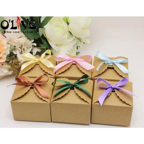 50 Pcs Large Gift Box Candy 9 CM Kraft Cardboard Boxes Wedding Favors Bonbonniere Birthday Dragees Package Chocolate Baptism