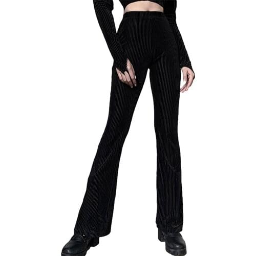 Retro Suede Black Flare Pants Womens 2020 Autumn High Waist Slim Waide Leg Trousers Ins Style Female Bottoms Bell-Bottomed Pant