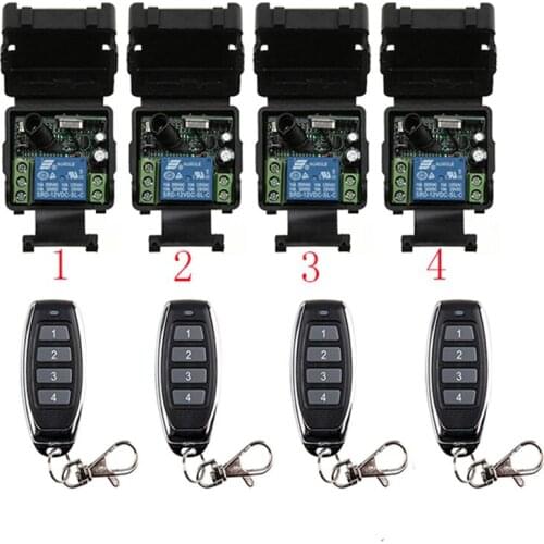 DC12V 24V 1CH 1 CH Mini Wireless RF Remote Control Light Switch 10A Relay Output Radio Receiver Module+1 2 3 4 Transmitter