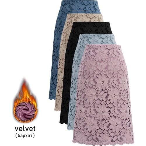 Women High Waist Skirt Velvet Plus Size Lace Elegant Office Skirts Women 2020 Pencil Bandage Skirt For Womens Skirts Knee-length