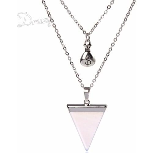 Druzy European Vintage Money Dollar Bag Charm Assorted Tiger Eye Pyramid Pink Quartz Natural Stone Point Pendant Chakra Necklace