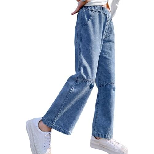 Girls Jeans Patchwork Kids Jeans For Girls Heart Pattern Kids Jeans Casual Style Childrens Jeans Clothes 6 8 10 12 14