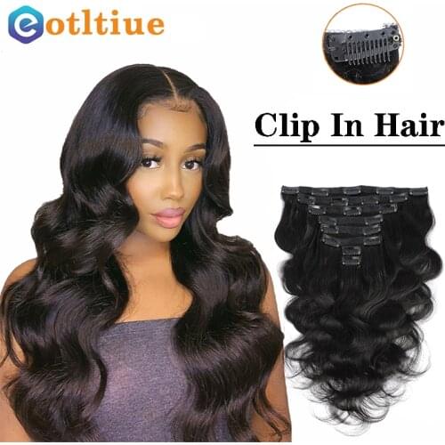 MIRONICA Hair Clips In Brazilian Human Hair Body Wave Clip In Hair Extensions 8Pieces And 120g/Set Natural Color Remy Curly Hair