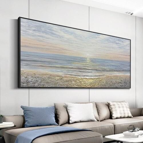 Artist Handpainted Modern Canvas Oil Painting Interior Home Decoration Painting Morning Sea Art Painting Rimless