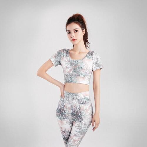 Yoga Set Women Bra Vest Printing Seamless Pants Leggings Quick-Dry Fitness High-Waist Sports OutfitS Gym Summer Two Pieces