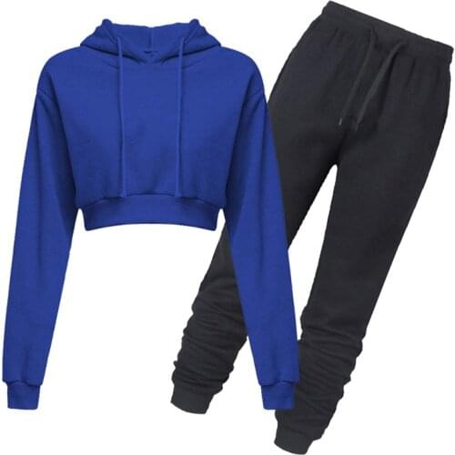 Women Hoodies Tracksuits 2 Pieces Set Sweatshirts Sweatpants Suit Midriff-baring Casual Sportwear Oversized Female Clothing