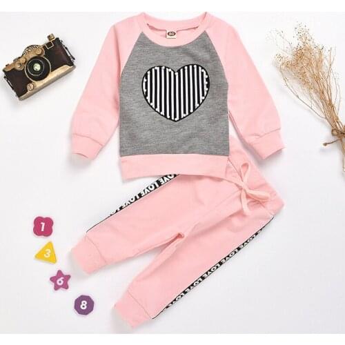 Girls Clothing Sets Autumn Winter Toddler Girls Clothes suit love beaded top+pants cotton Outfit Kids Tracksuit For Girl Suit