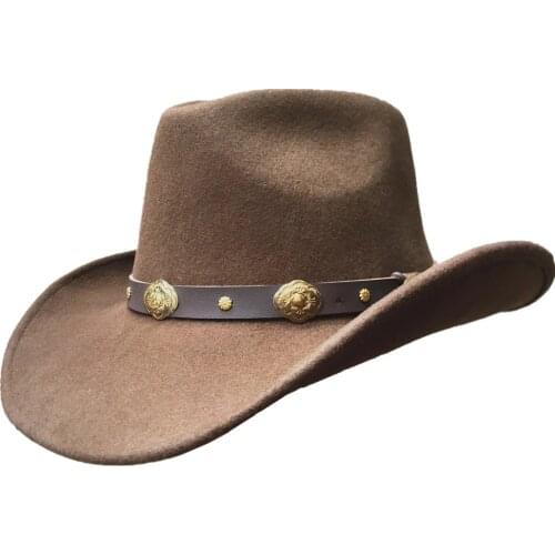 Unisex Brown Hondo Crown Wool Western Felt Cowboy Hat + FREE SHIPPING