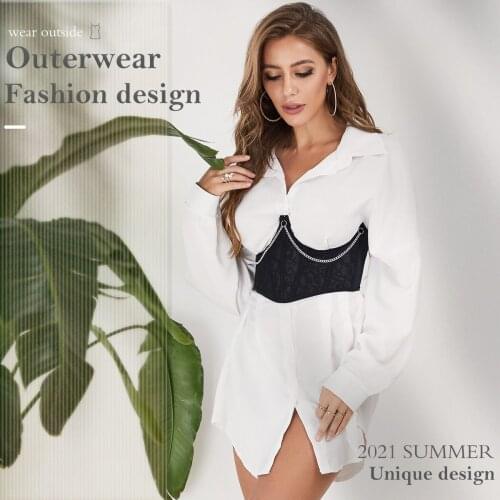 Women Fashion Corset Top With Chain Lace Up Bustier Strapless Boned Cincher Underbust Waist Trainer Girdle Shapewear Shaper Belt