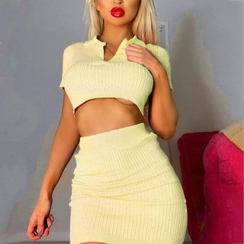 Sexy Shorts Suit Tight-Fitting Crop Top Shorts Knitted Sweater 2-Piece Dress Womens Clothing