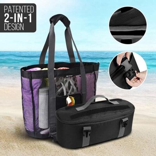 Hot Mesh Beach Tote Bag with Detachable Beach Cooler MAX Capacity 34L 150Lbs Ultra Durable for Women