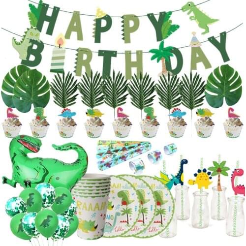 MEIDDING Dinosaur Party Disposable Tableware Will One Boy Kids Birthday Party Supplies Favors Roar Dino Party Balloons Decor