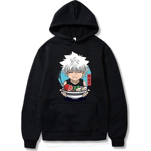 Killua Zoldyck Man Hoodies Eats Ramen Favorite Food Noodles Hunter X Hunter Pullover Men Hoodie Anime Streetwear
