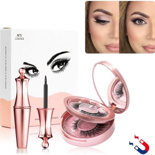 Faux Cils 3D Mink Lashes Natural Long 5 Magnetic Eyelashes & Waterproof Eyeliner &Tweezers Kit Cosmetic Tools For Dropshipping