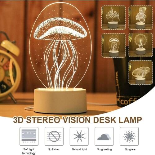 3D Sensor Night Light USB Cartoon Light Acrylic Atmosphere Lamp 3 Changeable Light Colors for Child Room Bedroom Living Room