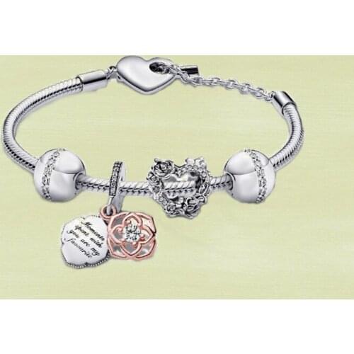 2021 New Mothers Day Series High Quality 925 Sterling Silver Heart Chain Bracelet Set, Classic Charm Lady Diy Jewelry