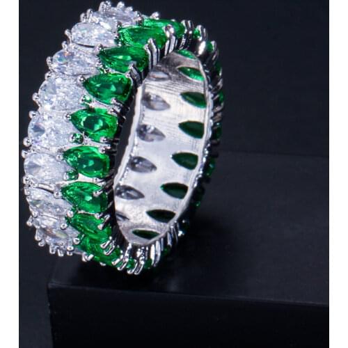 2021 New Luxury Double Row Pear 925 Sterling Silver Eternity Band Ring For Women Lady Anniversary Gift Jewelry Wholesale R5854