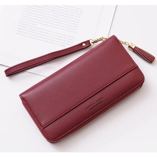 New 2021 Women Wallet Korean Style Simple Tassel Phone Clutch Purse Long Zipper Multi-Card Position Large Capacity Card Holder