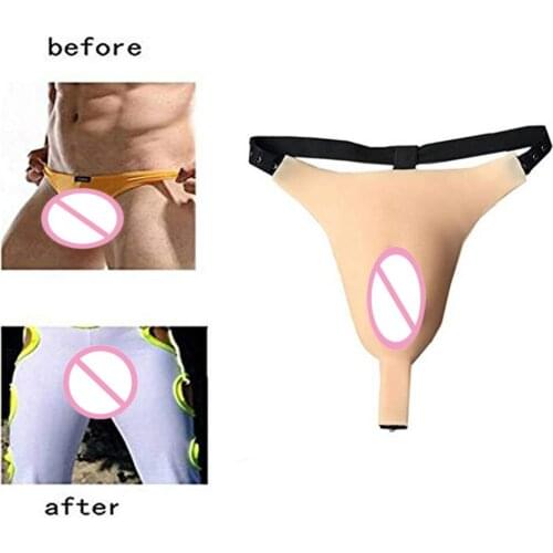 Newly Fake Vagina G-Strings with Catheter False Pussy Boxer Ajusen Drag Queen for Crossdresser Transgender Shemale Cosplay Gift
