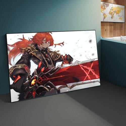 Genshin impact Game poster Diluc Ragnvindr Fire ​home decor hd painting wall painting bedroom anime Study Bedroom Bar Cafe Wal