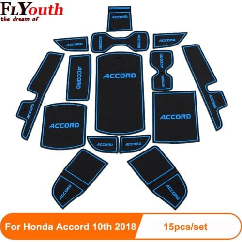 Anti-Slip Gate Slot Cup Mat For Honda Accord 10th 2018 Interior Non-slip mat Accessories Door Pad 15pcs Car Styling