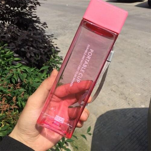 450ml Transparent Square Water Sports Bottle Plastic Matte Cup Outdoor Cold Juice Water Bottle Portable Milk Rope Water Cup
