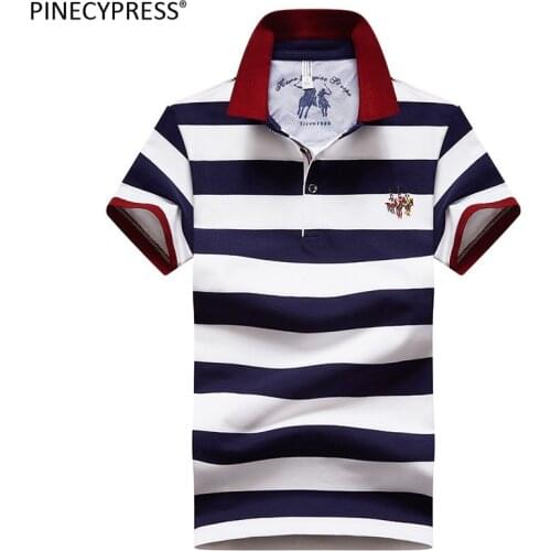95% Cotton 5% Spandex Quality Summer Man Polo-shirt Fashion Embriodery Striped Casual Male Navy Blue Men Short Sleeve Polo Shirt