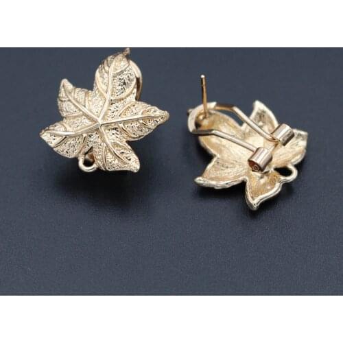Clip Earrings Post Maple Leaf with Loop Hanger Connectors DIY Metal African Indian Arab Women Wedding Earrings Findings 19x22mm