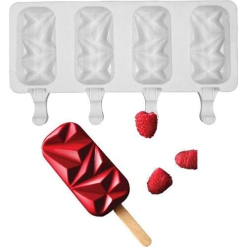 Silicone Ice Cream Molds 4 Cell Ice Cube Tray Food Safe Popsicle Maker DIY Homemade Freezer Ice Lolly Mould Home Ice Cream tools