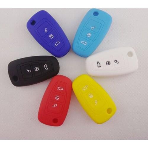 Silicone rubber Car Key Cover case bag For ford Fiesta Ecosport Kuga Focus Escape Mondeo S-MAX 3 button key