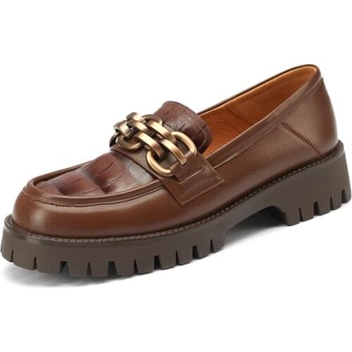 Autumn new products British retro ladies Derby shoes casual loafers thick-soled natural leather handmade