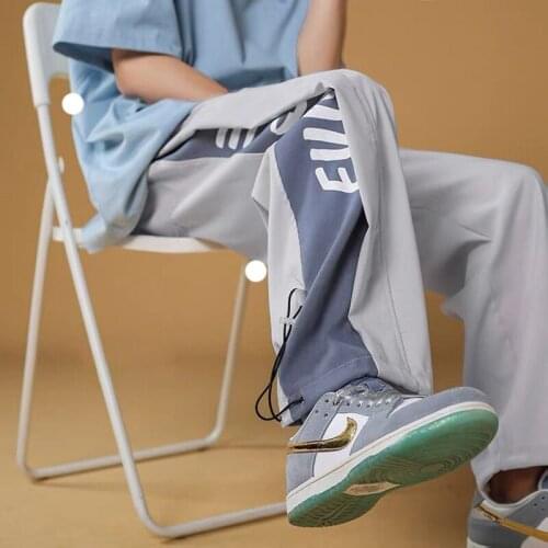 Streetwear Wide Pants Men Casual Sport Running Sweatpants Harajuku Skateboard Pants Stitch Ankle Length Trousers 2021 Techwear