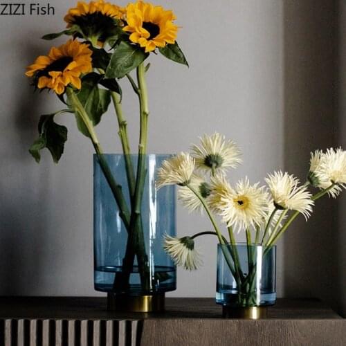 Transparent Blue Hydroponic Glass Vase Terrarium Decor Living Room Decoration Home Vases Flower Arrangement Modern Decor