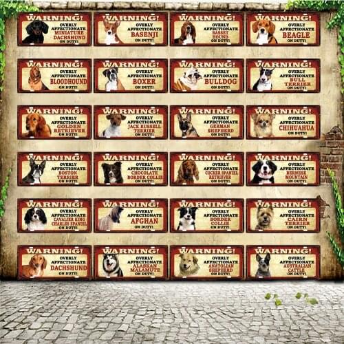 [ WellCraft ] Warning Dogs Basenji Bulldog Beagle Boxer Metal Sign Tin Poster Home Decor Bar Wall Art Painting 15*30 CM Sizer C2