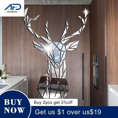 3D Mirror Wall Stickers Decorative DIY Acrylic Mirror Sticker For Living Room Home Bath Modern Decoration Deer Head Wall Mirror