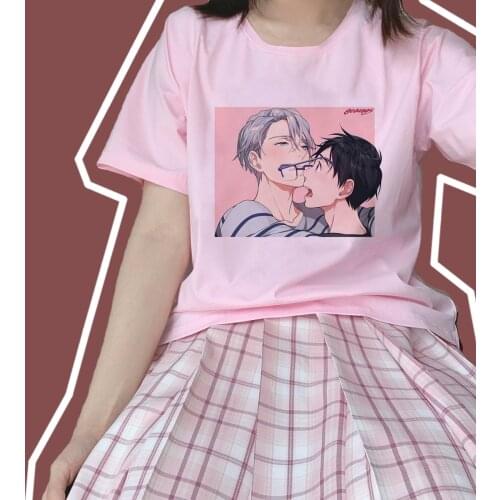 YURI on ICE Japanese Anime Aesthetics Womens T-shirt Short Sleeve Summer Female casual Loose Fun Harajuku Vogue Vintage Tops