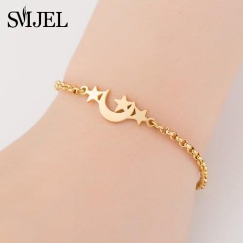 SMJEL Trendy Moon Star Bracelets for Women Gold Stainless Steel Jewelry Planet Statement Bangle Accessories Pulseira bijoux