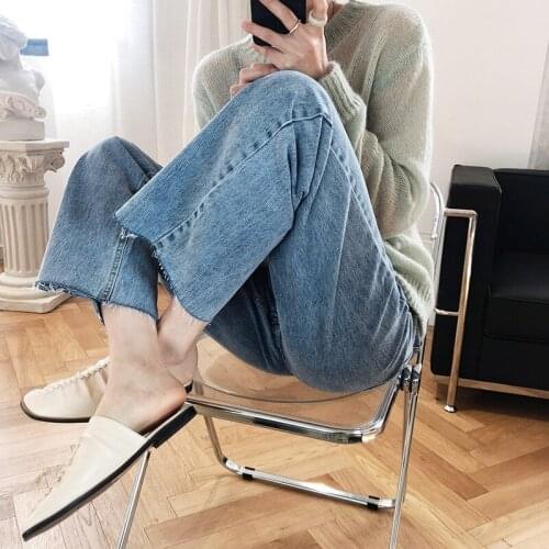 2020 Spring High Waist Wide Leg Pants With Belt Women Vintage Denim Jeans Korean Trousers Female Pantalon