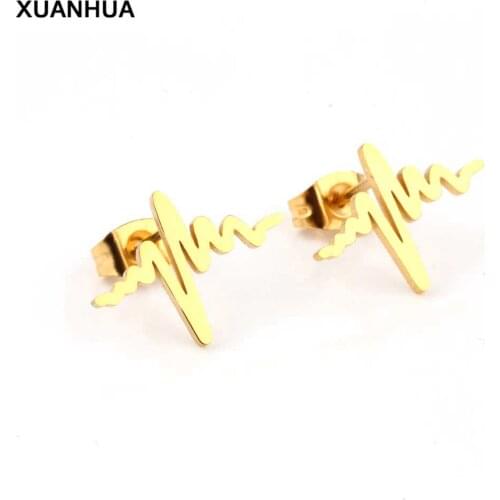 XUANHUA 2019 Wholesale Simple Stainless Steel ECG Wave Heart Earrings For Women Jewelry Valentines Day Gift Earings For Girls