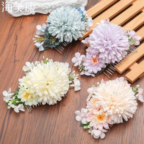 Haimeikang Artificial Flower Hair comb Wedding Party Women Floral Hydrangea Hair Combs Bridal Headdress Hair Accessories