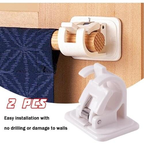 2 Pcs Self Adhesive Wall Hooks Adjustable Curtains Bracket Holders for Kitchen Bathroom Curtain Support Clamps