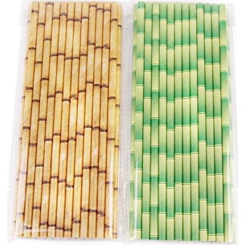 25pcs Disposable Bamboo Pattern Paper Straws Creative Juice Cocktail Drinking Straw for Wedding Birthday Bar Pub Party Supplies