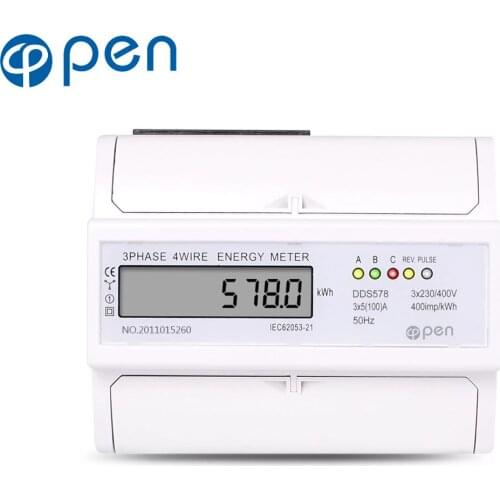 3*5(100)A 50Hz 400V Energy Meter Three Phase four wire DIN Rail LCD Digital Electric Meter