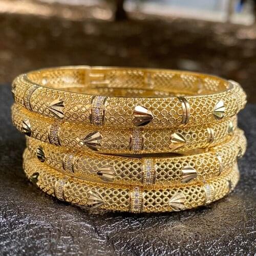 4pcs/lot Saudi Arabia Bracelets Africa Trendy Dubai Bangles For Women Girl With rhinestones Jewelry Habesha Indian Bride Gift