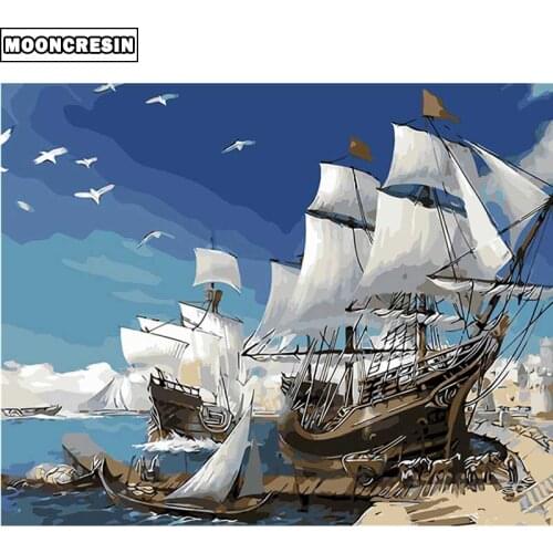 5D Diamond Painting Full Square Diamond Embroidery Sailboat in The Sea Cross Stitch Crystal Mosaic Painting New Year Decor Home