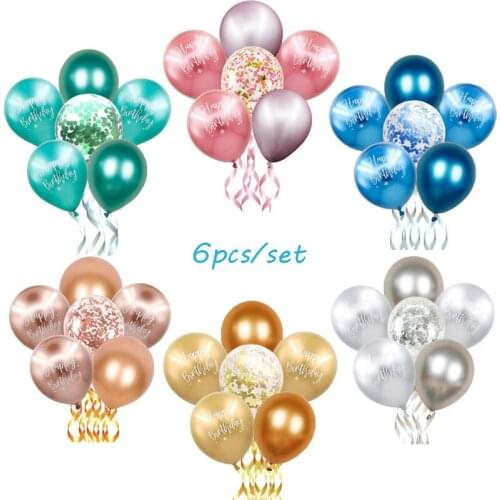6pcs Metallic Pink Balloons Gold Confetti Balloon Birthday Party Decoration Supplies Wedding Decor Kids Adult Air Balls Globos