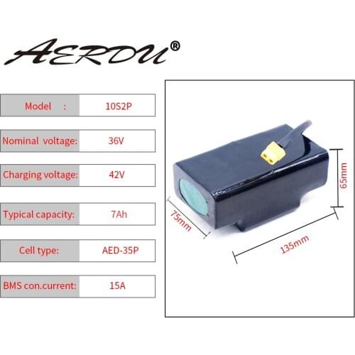 AERDU 36V 10S2P 7Ah FOR balance scooter skateboard High power&capacity 42V 18650 lithium battery pack wheelbarrow with BMS
